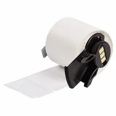 Precut nylon wraparound label for permanent wire identification. Black-on-white printing provides legible marking for wire gauges 10 AWG to 4 AWG. Compatible with M611 printer series; requires M7-R4300 ribbon. Used in electrical panels, machinery, and control systems for circuit tracing and maintenance.