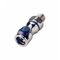 Chrome-plated brass quick-disconnect coupling with Cool Blue finish. Features a 1/4 in pipe size and Quick-Disconnect Coupler x NPT connection type. Suitable for fluid transfer in pneumatic, hydraulic, and instrumentation systems requiring leak-free connections