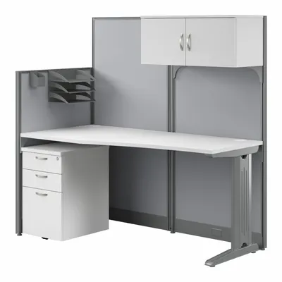 BUSH BUSINESS FURNITURE Modular Cubicle Workstation: 63 in Overall Ht, 64 in Overall Wd - Office Cubicles with Privacy Panels