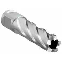 This high-speed steel annular cutter is designed for stacked drilling applications, cutting through multiple layers of metal in a single pass. With a 9/16 in cutter diameter and 2 in maximum cutting depth, it is suited for structural steel, shipbuilding, and heavy fabrication. The bright finish and Weldon Flat shank ensure secure toolholding and efficient chip evacuation.