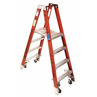 WERNER Twin Platform Stepladder: 4 ft Ladder Size, Fiberglass, 300 lb Load Capacity - Rolling Non-Conductive Fiberglass Twin-Platform Stepladders