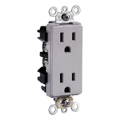 LEVITON Receptacle: Decorator Duplex, 5-15, Gray, 125V AC, 15 A, 2 Pole / 3 Wire (MPN 16252-GY) - General Purpose Receptacles