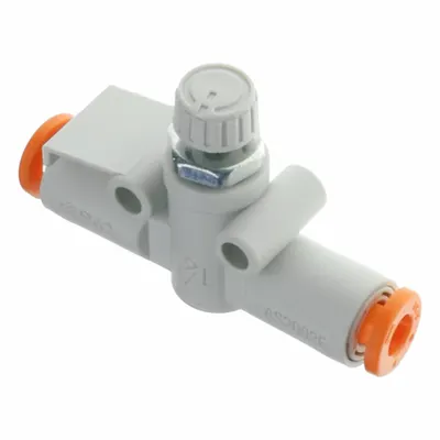 SMC Speed Controller: In-Line Fitting, Knob, 1/8 in Valve Body Size, 4 mm Push to Connect Tube - In-Line Speed Control Valves