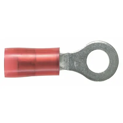 PANDUIT Ring Terminal: Red, Nylon Insulation, #10 Stud Size, 22 AWG to 18 AWG Wire Sizes - Insulated Ring Terminals