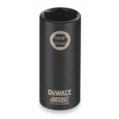 DEWALT Impact Socket: 1/2 in Drive Size, SAE, 1 in Socket Size, 6-Point, Std - 1/2" Drive Impact Sockets