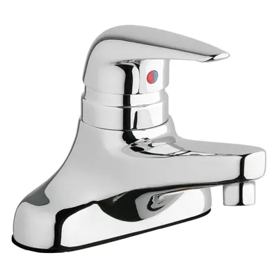 CHICAGO FAUCETS Low Arc Bathroom Faucet: 420, Cast Brass, Polished Chrome Finish - Centerset Handle Bathroom Faucets