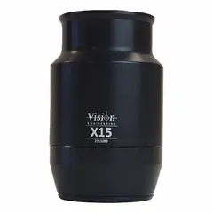 15X PIXO/ERGO objective lens for fixed stereo microscopes. Provides 40 mm working distance. Compatible with VISION ENGINEERING models MPH001, MPH003, MRH001, and MRH002. Used for high-magnification inspection of small components in quality control and assembly verification.