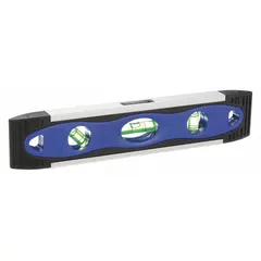This 9-inch magnetic torpedo level features a plastic body and acrylic vial for level, plumb, and 45° angle measurements. It offers top and side read capabilities with a single strip vial (0.001 accuracy). The magnetic base attaches to metal surfaces for hands-free use in tight spaces during layout and installation tasks.
