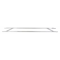 This steel side panel serves as a guardrail and toe board kit for scaffolding systems. It includes hinge pins for attachment and is compatible with manufacturer model number 6004-02552. The yellow finish provides high visibility.