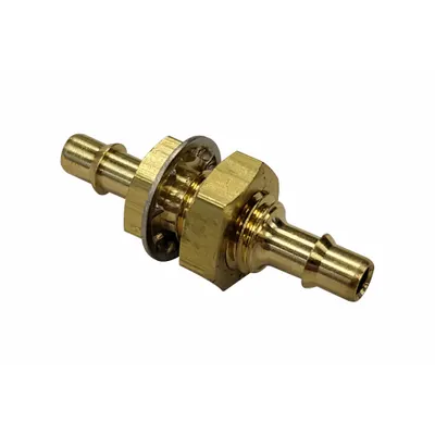 MEM-CO Barbed Fitting Adapter: 1/4 in ID x 1/4 in ID Size, Barbed x Barbed, Brass - Nickel-Plated Brass Barbed Tube Fittings