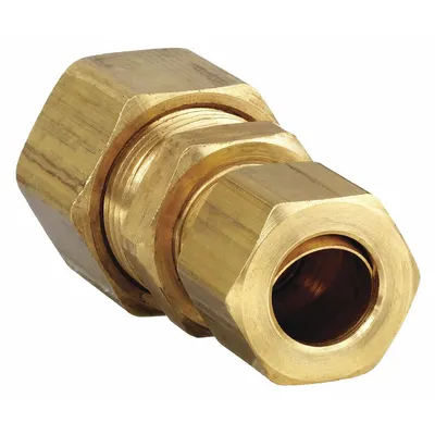 PARKER Compression Fitting Union: 3/16 in OD x 1/4 in OD Fitting Size, Brass - Standard Sleeve Brass Compression Fittings
