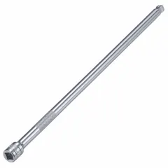 This 10-inch flex and wobble hand socket extension features 1/4-inch input and output drive sizes. Its flexible design allows access to fasteners in tight or offset spaces where a straight extension cannot align. Suitable for hand use in automotive, industrial, and maintenance applications.