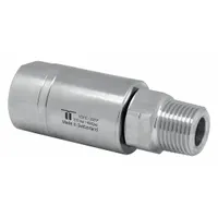 This nickel-plated C38500 brass rotary union is designed for air service, featuring a single passage and a 3/8 in stationary port. It supports a maximum speed of 1000 RPM, enabling reliable transfer of air from a stationary supply line into rotating machinery in industrial applications such as packaging, printing, and material handling