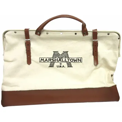 MARSHALLTOWN Tool Bag: 20 in W x 8 in D x 15 in H, Brown/White, Canvas, 1 Pockets - Canvas Wide-Mouth Tool Bags