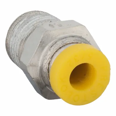 PARKER Push-Fit Adapter Fitting: 4 mm OD x 1/8 in Pipe Size, Push-to-Connect x BSPT - Nickel-Plated Brass Tube Fittings