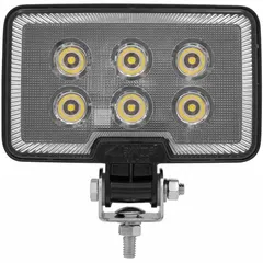 Universal LED floodlight with black housing and bolt mount. Provides broad-area illumination for vehicle work lighting on construction, agricultural, utility, and off-road equipment. Features blunt cut wires for permanent installation.