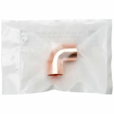 STREAMLINE Sweat Fitting Elbow: 3/8 in CTS x 3/8 in CTS, Cup x Cup, No Center Stop - Clean & Bagged Wrot Copper Tube Fittings