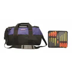 This 9-piece insulated screwdriver set includes Phillips and slotted tip styles for electrical work requiring protection against shock. Each screwdriver features a cushion grip for comfort during use. Suitable for electricians and maintenance technicians working on live circuits.