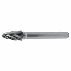 Ball-nosed tree bur with SF-3 aluminum-cut geometry for deburring, shaping, and finishing aluminum and non-ferrous materials. The 3/8" head diameter and 3/4" cutting length access contoured surfaces and tight radii. Fits standard 1/4" collets or die grinders.