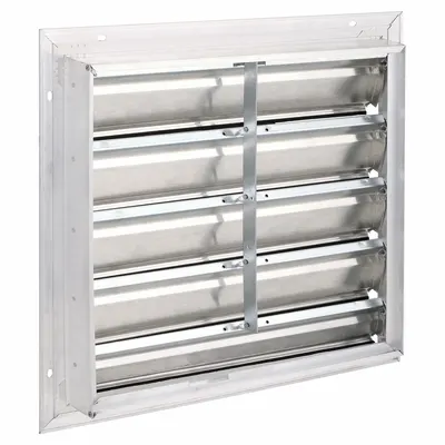 Dayton 19"H-W 5 1/4"L Aluminum Backdraft Damper: For 16 in Fan, Single Panel, 19 in H - Wall-Mount Backdraft Dampers