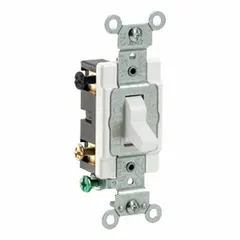 4-way maintained toggle switch for controlling lighting from three or more locations when used with two 3-way switches. Rated 15A at 120/277V AC. Non-illuminated white finish.