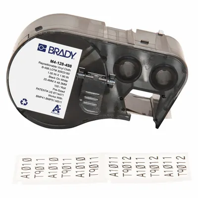 BRADY Wraparound Label: 1 in x 1 29/32 in, Vinyl - Brady Precut Label Roll Cartridges