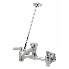 Wall-mounted centerset widespread utility faucet with brass construction and rough chrome finish. Features a straight handle configuration and 2.2 gpm flow rate. Suitable for service sinks in commercial or industrial settings such as janitorial closets, maintenance areas, and utility rooms.