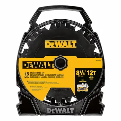 DEWALT Dado Blade Set: 8 in Dia., 7/8 in Max. Cut Wd, 3 Chippers, 4 Teeth, Stacked - Dado Sets