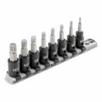 8-piece fixed insert impact bit socket set with 3/8 in drive and triple square tips. Covers sizes M4 to M12. Designed for use with impact drivers in high-torque fastening applications