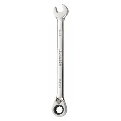 This SAE 12-point ratcheting combination wrench features an offset design for improved access to fasteners in confined spaces. The chrome finish resists corrosion, and the 11/32 in head size is suited for turning fasteners in mechanical assembly and maintenance tasks. Overall length is 5 7/8 in.