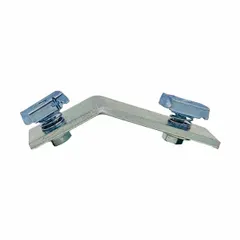 Steel angle plate with two 9/16 in diameter holes and a 45-degree corner angle, finished in silver. Used for structural support connections in framing, racking, and mechanical support systems.
