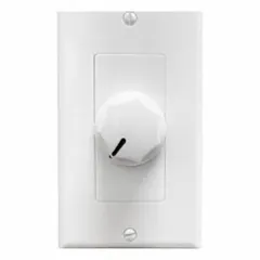 Volume control attenuator for adjusting sound levels in audio amplifier and speaker systems. Features a plastic knob for manual operation. Suitable for use in commercial or residential audio installations.