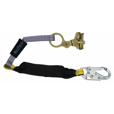 FALLTECH Shock-Absorbing Lanyard: 310 lb Capacity, Steel, Black/Blue - Rope Grabs with Shock-Absorbing Lanyard for Vertical Rope Lifelines