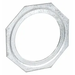 Steel reducing washer in silver finish. Adapts a 2-inch conduit opening to a 1/2-inch size for use with fittings. Suitable for electrical conduit systems where a reduction in conduit size is required.
