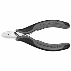 ESD-safe standard-cut pliers with oval jaws, 4 1/2 in overall length, 1/2 in jaw length, and 1/2 in jaw width. Designed for controlled cutting of wires and small components in static-sensitive environments such as electronics assembly and repair.