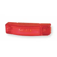 Rectangular LED clearance light with red lens, screw mount, and male pin connector. SAE Lens Code P2. Used on trucks, trailers, and heavy equipment for rear or side marker applications to indicate vehicle width and height
