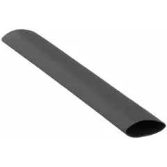 Black heat shrink tubing with 1.5 in inside diameter before shrinking and 0.75 in after shrinking. Sold in a pack of 5. Used for insulating and protecting electrical connections, cables, and wires in outdoor environments where resistance to moisture, UV, and abrasion is required.