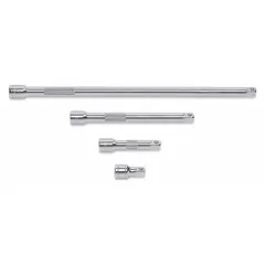 This 3/8" drive hand socket extension extends the reach of sockets to access fasteners in recessed or tight spaces. With a 12-inch overall length and 3/8" input and output drive sizes, it provides extra clearance without sacrificing torque transfer. Suitable for automotive repair, machinery maintenance, and general assembly tasks.