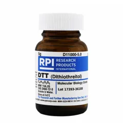 Lab-grade protease inhibitor in powder form, supplied in a glass container. Certified BSE/TSE free. Used in biochemistry and molecular biology to reduce disulfide bonds in proteins, stabilize enzymes, and prevent aggregation during extraction and purification.