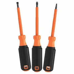 This 3-piece insulated screwdriver set includes Phillips, slotted, and square tip drivers with tip sizes of #2 for Phillips and 1/4 in for square. Designed for electrical work, the insulated handles help protect against shock when working on panels, terminals, and outlets.