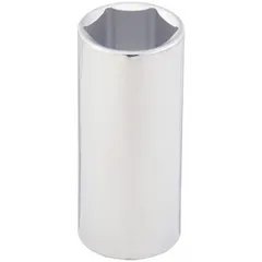 This 1/2" drive hand socket features a 1-1/8" SAE hex size with a 6-point deep profile for accessing recessed fasteners. Constructed from chrome, it is suitable for manual fastening tasks in automotive repair, machinery maintenance, and general assembly. Not for use with impact tools.