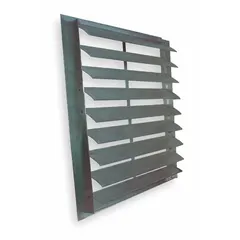 This wall-mount backdraft damper is designed for use in ventilation systems to prevent reverse airflow. It features a double-panel, flat blade construction with horizontal airflow direction and vertical mounting. Suitable for applications where a 57-inch wide opening requires backdraft prevention, supporting a maximum air velocity of 3000 fpm.