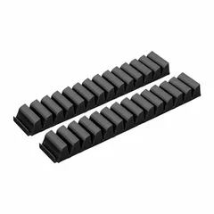 This black plastic screwdriver organizer measures 27 inches in length and 2 1/4 inches in width. It is designed to store and organize screwdrivers and bits in workshops, tool cribs, and maintenance areas. The modular design allows flexible arrangement on workbenches or in toolboxes.