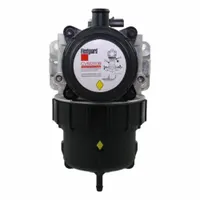 Cartridge crankcase ventilation filter with synthetic media, bottom configuration, 11 21/32 in overall length. Used in heavy-duty diesel engines to remove oil mist and contaminants from blow-by gases, reducing emissions and protecting turbochargers and aftertreatment systems