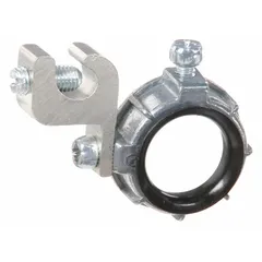 Zinc plain grounding bushing with 1-1/2 in trade size for rigid conduit. Provides a secure grounding connection and bonding path in electrical conduit systems. Used in industrial and commercial installations where metallic conduit requires grounding per electrical codes.