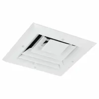 Diffuser: Ceiling/Wall, 9 in H, 9 in W, Surface Mount, 6 in Duct, Aluminum, 3-Way Louvered, White