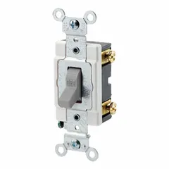 Single-pole maintained toggle switch rated 20 A at 120/277V AC. Non-illuminated, gray finish. Suitable for general-purpose on/off switching of lighting or other loads from one location in commercial and industrial buildings.