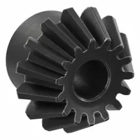 Straight bevel gear with gear ratio 2, module m 2.5, 15 teeth, and 12 mm bore diameter. Made of black oxide-coated steel. Used in power transmission systems to change shaft rotation direction, commonly in industrial machinery, conveyors, and gearboxes