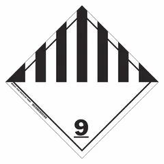 This BRADY placard displays the number 9 for identifying Class 9 miscellaneous hazardous materials during transport. It measures 10 3/4 inches by 10 3/4 inches, suitable for use on containers and vehicles to meet DOT labeling requirements.