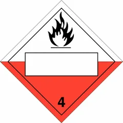 Class 4: Flammable Solids placard, 10 3/4 in x 10 3/4 in, displaying message '4'. Used for identifying hazardous materials during transport on shipping containers.